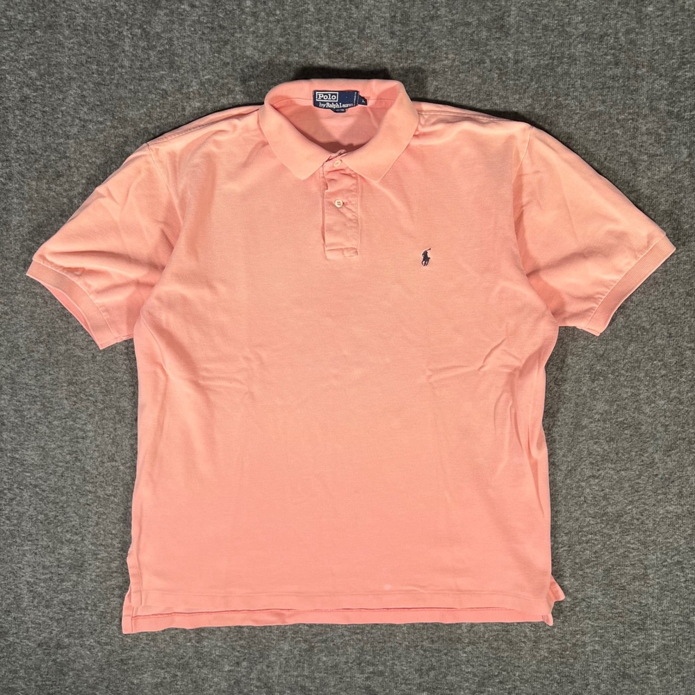 Polo Ralph Lauren Mens Large Peach Salmon Pink Cotton Pique Short Sleeve Shirt
